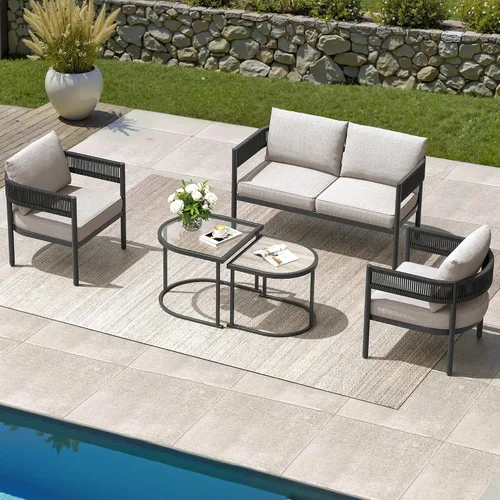 Vista 8 de Grand patio Juego de muebles de exterior de 5 piezas, juego de conversación Beige