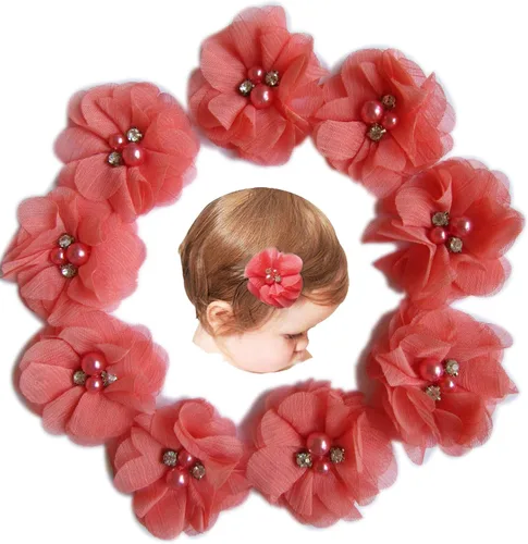 Vista 39 de YYCRAFT Paquete de 30 diademas de flores de gasa de 2 pulgadas, color rosa bebé