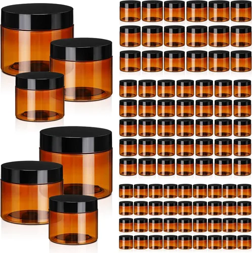 Vista 7 de Tanlade 100 tarros cosméticos de plástico ámbar de 2 onzas con tapas, recipientes vacíos a prueba de fugas, tarros cosméticos recargables herméticos