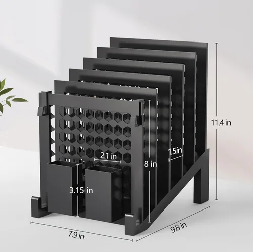 Vista 3 de Organizador de archivos para escritorio con caja de almacenamiento y gancho, organizador de archivos de escritorio inclinado con soporte vertical