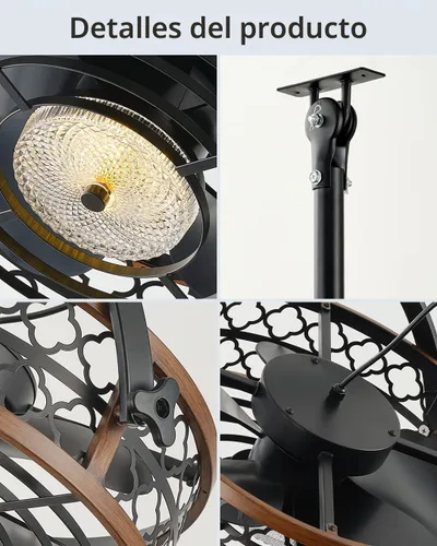 Vista 7 de Ventilador de techo para exteriores con luz, ventilador de techo impermeable con clasificación IP55 con cabezal inclinable y cable de enchufe