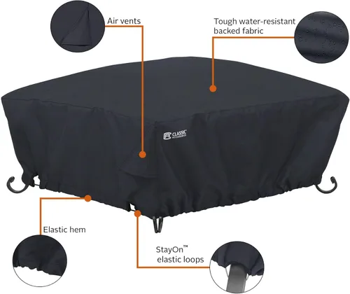 Vista 6 de Classic Accessories Cubierta cuadrada resistente al agua para hoguera de 36 pulgadas, cobertura completa, cubiertas para muebles de patio
