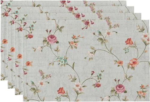Vista 11 de QIYI Juego de 6 manteles individuales bohemios de 12 x 18 pulgadas, manteles individuales florales de tela de lino para cocina y comedor, manteles