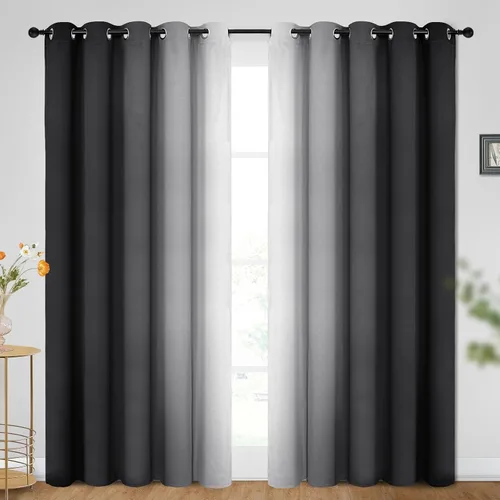 Vista 160 de SimpleHome Cortinas degradadas degradadas para oscurecer la habitación de 36 pulgadas de largo para dormitorio, con ojales y bloqueo de luz Negro