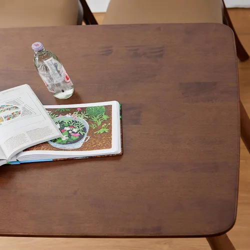 Vista 9 de Livinia Aslan Mesa de comedor rectangular de madera de roble malayo de 59 pulgadas, escritorio grande de cocina de madera maciza (nogal)