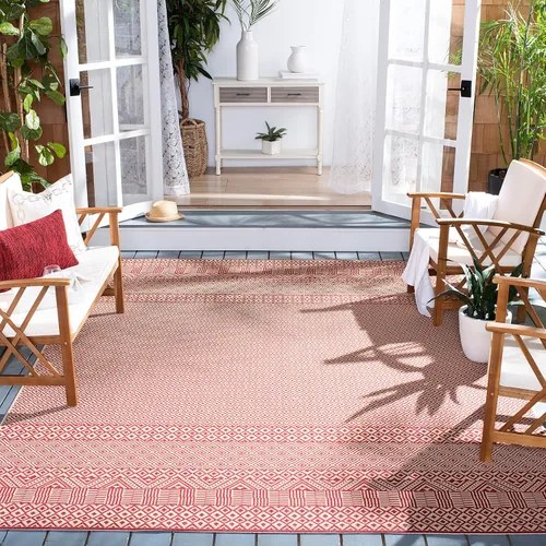 Vista 20 de SAFAVIEH Alfombra lavable para exteriores, colección Courtyard de 2.3 x 6.7 pies, beige y azul aguamarina, no desprende pelusa y es fácil