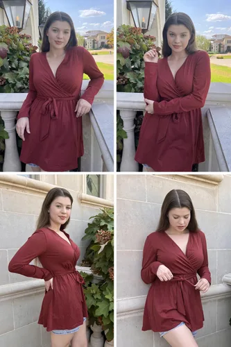 Vista 4 de OUGES Túnicas de maternidad para mujer, camisas de manga larga, cuello en V, ropa de maternidad de enfermería, blusa casual de embarazo
