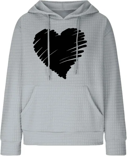 Vista 3 de Linda sudadera con capucha con estampado de corazón para mujer, sudaderas con capucha de gofre, casual, holgada, para adolescentes y niñas