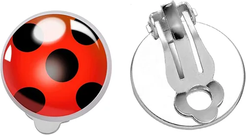 Vista 7 de Red Ladybird Earring Studs Black Spots Silver Bug Earrings for Halloween Christmas Birthday Cosplay