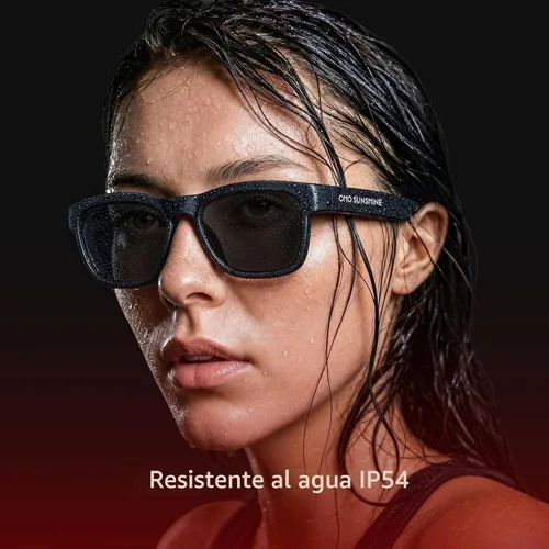 Vista 5 de OhO gafas inteligentes, gafas de sol polarizadas con altavoz Bluetooth, protección UV para atletismo/aire libre y control de voz, unisex (lente gris)