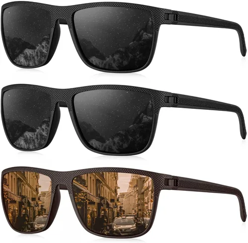 Vista 50 de KALIYADI Gafas de sol polarizadas para hombre, gafas de sol ligeras con protección UV para conducir, pescar y jugar golf (3 unidades) Negro