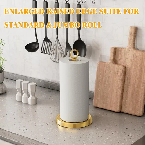 Vista 7 de Toallero de papel dorado para encimera, decoración de accesorios de cocina dorados, lágrima con una sola mano, acero inoxidable, base pesada