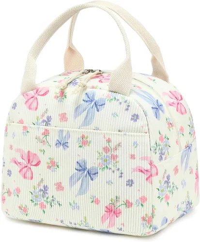 Vista 15 de Bluboon Bolsa de almuerzo para mujer, bonita bolsa de almuerzo de pana con correa para el hombro, reutilizable, aislada, gran capacidad
