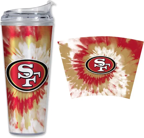 Vista 34 de Rico Industries NFL Football Glitter 24 onzas Vaso de purpurina acrílico con tapa con bisagra, Vaso de doble pared oficialmente licenciado con pajita