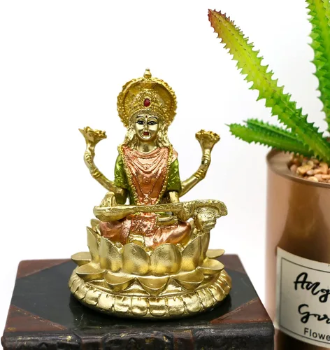 Vista 9 de alikiki Estatua de la diosa hindú Saraswati – 4.4 pulgadas de alto, escultura de ídolo de Saraswati, regalos para el templo indio Mandir Pooja