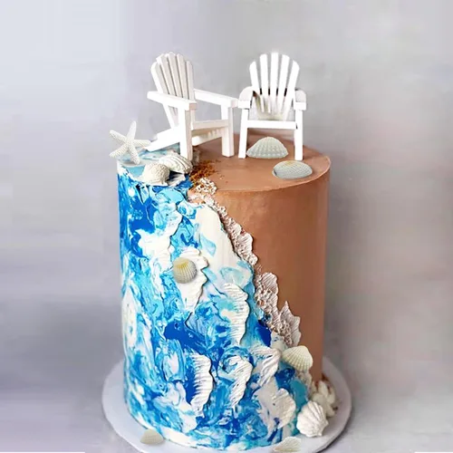 Vista 3 de Decoración para pastel de playa, decoración de pastel de boda, silla de playa en miniatura Adirondack de madera, decoración de muebles para casa