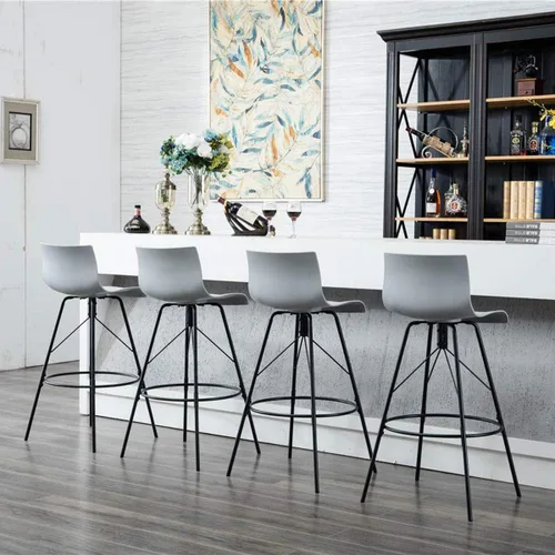 Vista 4 de Awonde Juego de 4 taburetes de bar giratorios de plástico de 24 pulgadas, color gris, modernos taburetes de bar con respaldo de cocina, sillas