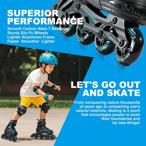 Vista 4 de PAPAISON Patines en línea para niños de 5 a 8 años, 8 a 12 años, tamaño ajustable, patines con cuchillas para principiantes para niños y jóvenes