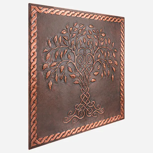 Vista 2 de Protector contra salpicaduras de cocina, árbol de la vida celta con borde de nudo celta para cocina, panel de cobre personalizado, azulejos de cobre