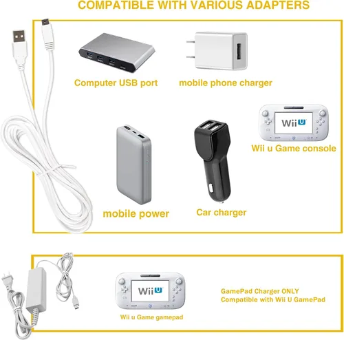 Vista 4 de Charger Kits for Wii U Gamepad, AC Power Adapter Charger and USB Charging Cord for Nintendo Wii U Gamepad Remote Controller