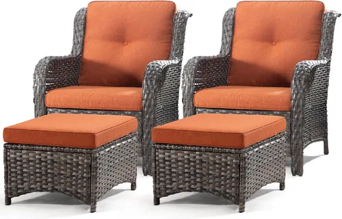 Vista 58 de Juego de 2 sillas de patio giratorias de 360 grados para exteriores y mesa auxiliar a juego – 3 sillas deslizantes de mimbre para patio con cojines