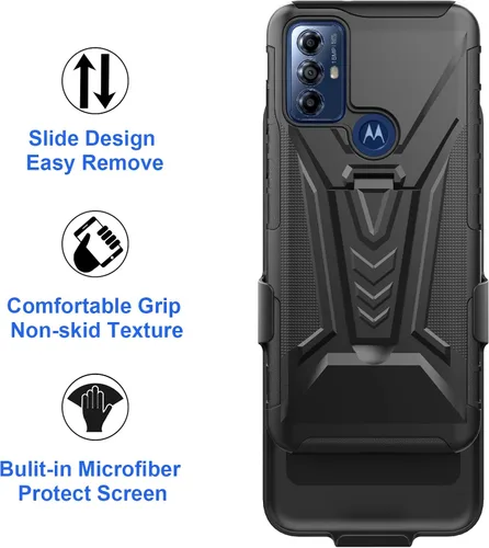Vista 5 de Ailiber Funda para Motorola Moto G Play 2023, funda con protector de pantalla de vidrio templado, funda giratoria con clip para cinturón