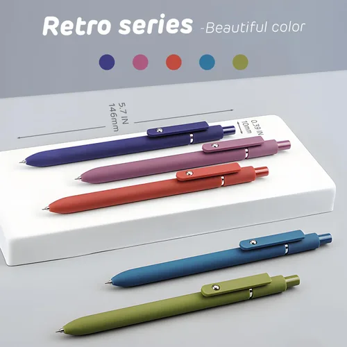 Vista 3 de 5 bolígrafos retráctiles de gel retro, bolígrafos de tinta negra de secado rápido, 0.5mm de punta fina con escritura suave y estética, bolígrafos