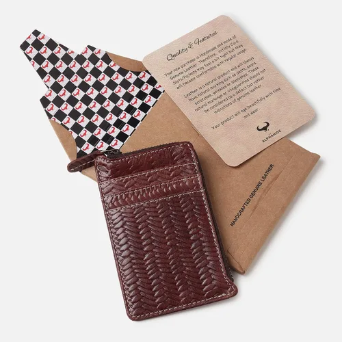 Vista 5 de Tarjetero de cuero genuino para hombres y mujeres, bolso minimalista para tarjetas, carteras para hombre, diseño ultrafino, ideal para viajes