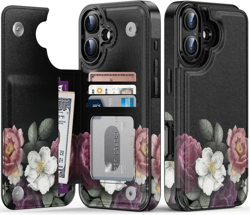 Vista 383 de LETO para iPhone 15 Pro Funda tipo cartera - Tapa tipo folio con patada - Diseños de moda - Tarjetero - Funda protectora para mujeres y niñas - 6.1