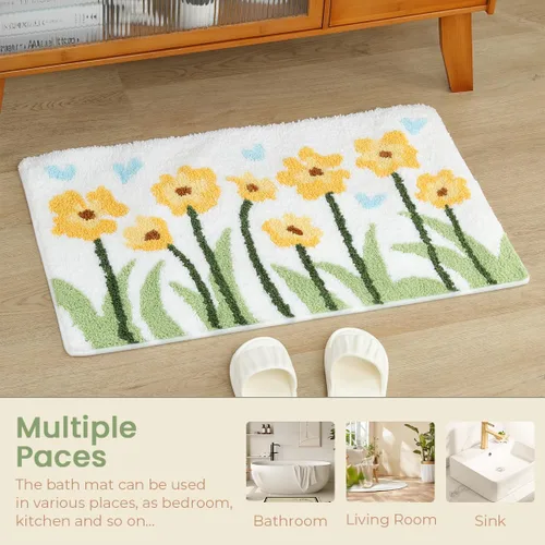 Vista 7 de Tapete de baño floral súper absorbente, antideslizante, lavable a máquina, bonito tapete de baño esponjoso para fregadero, dormitorio y sala