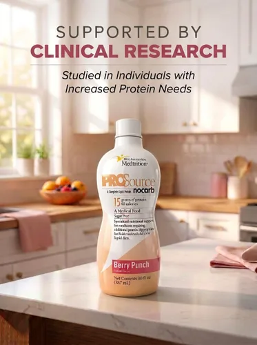 Vista 5 de Péptidos de colágeno líquido tipo I, III, 0.53 oz de proteína por onza. Prosource NoCarb Berry Punch Bottle Medtrition