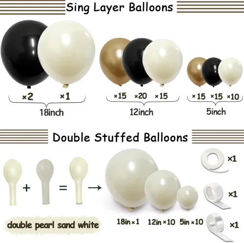 Vista 3 de Guirnalda de globos de oro blanco y negro, doble relleno, globos de color arena perla, champán, crema, beige, kit de arco de globos para Halloween