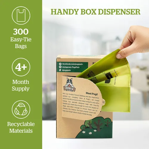 Vista 2 de Pogi's - Paquete de 300 bolsas de excremento de perro con asas y 100 toallitas perfumadas de hoja de té verde a base de plantas