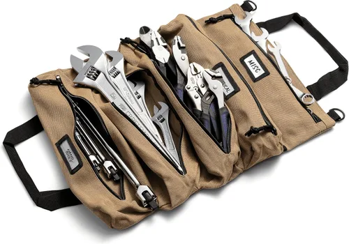 Vista 14 de Bolsa enrollable de herramientas oficial Voyager – Bolsa enrollable de 5 bolsillos fácil de transportar – Lona duradera de 20 onzas, cremalleras YKK