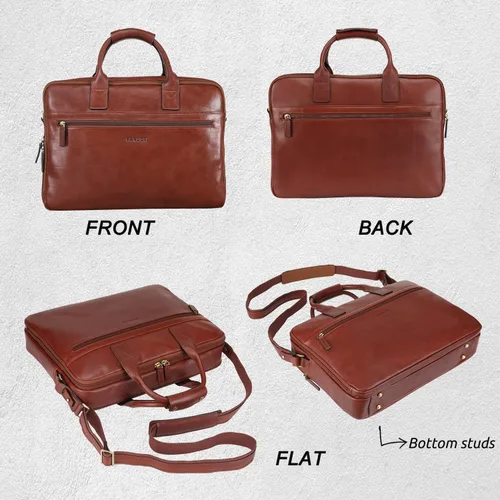 Vista 4 de Banuce Full Grains - Maletín de cuero italiano para hombre, funda para laptop de 14 pulgadas, bolsa de mensajero para negocios
