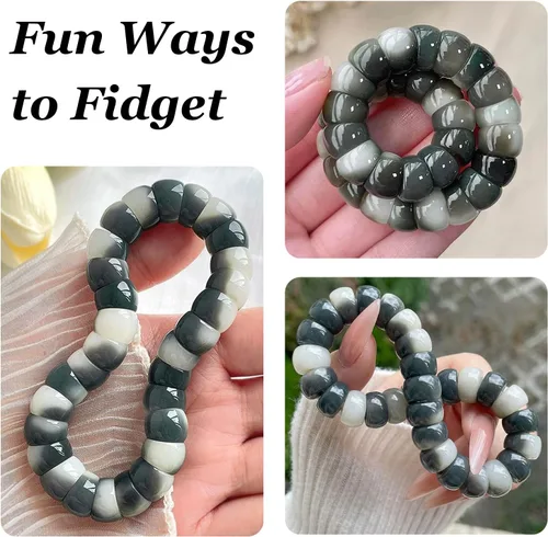 Vista 3 de Mudi - Pulsera para mujer con cuentas de semillas Bodhi naturales, pulsera elástica Zen Fidget alivia la ansiedad y el estrés