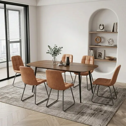 Vista 33 de HIPIHOM Mesa de comedor moderna de granja de 47.2 pulgadas, mesa de comedor rectangular de madera con patas de metal para 4 personas para comedor
