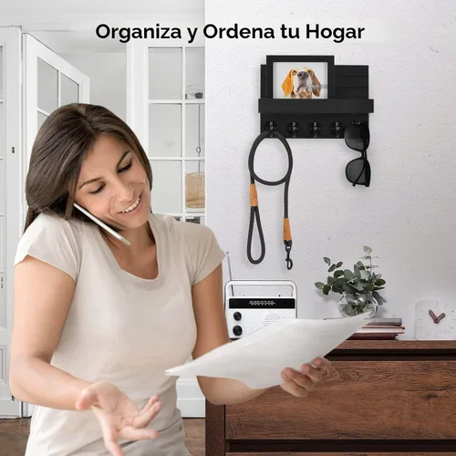 Vista 6 de Lwenki - Soporte de llaves para pared, llavero decorativo y soporte para correo con estante, tiene ganchos grandes para bolsos, abrigos, paraguas