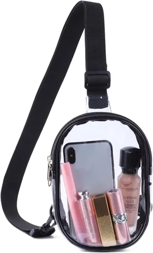 Vista 8 de Edraco Mini bolsa transparente tipo cangurera, resistente y transparente, bonito bolso cruzado para conciertos, estadio, viajes