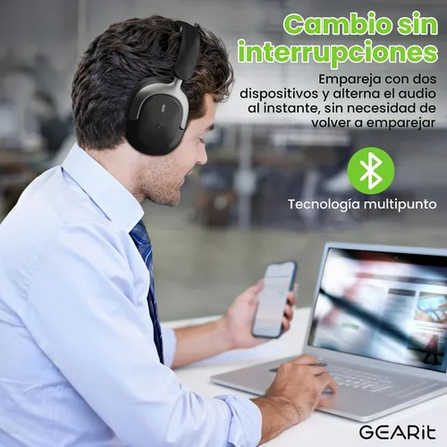 Vista 5 de GEARit Auriculares Bluetooth sobre la oreja compatibles con iPhone y Android, auriculares con cancelación de ruido, inalámbricos, multipunto, tiempo