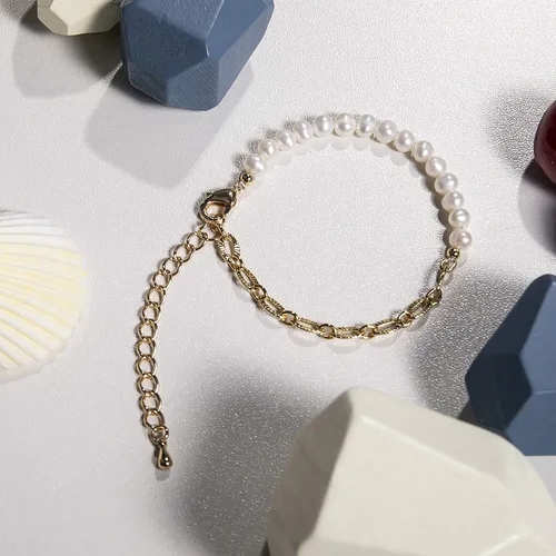Vista 9 de Cowlyn Pearl Bracelet Paperclip Chain Link Baroque Culture Bossimi 14K Gold Filled Colorful Zircon Adjustable Fashion Valentine Charm Dainty