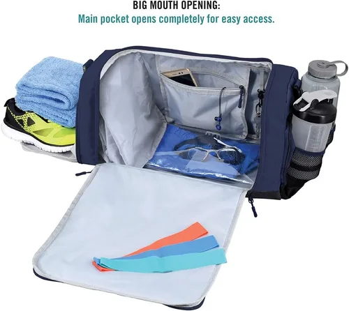 Vista 6 de Ultimate Gym Bag 2.0 la duradera bolsa de lona diseñada por crowdsource con 10 compartimentos óptimos, incluyendo bolsa resistente al agua