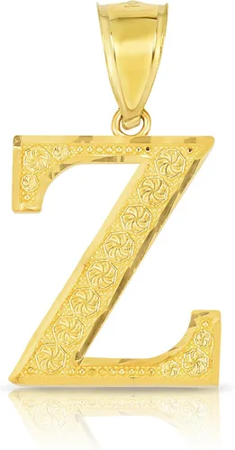 Vista 5 de Floreo 10k Yellow Gold 0.7" Textured Block Letter Initial A-Z Alphabet Pendant with Optional 18" Chain Necklace