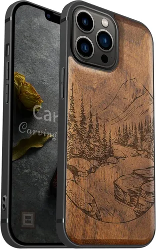 Vista 10 de Carveit Funda magnética de madera para iPhone 13 Pro Max [madera natural y TPU suave negro] Funda protectora de madera única y elegante a prueba