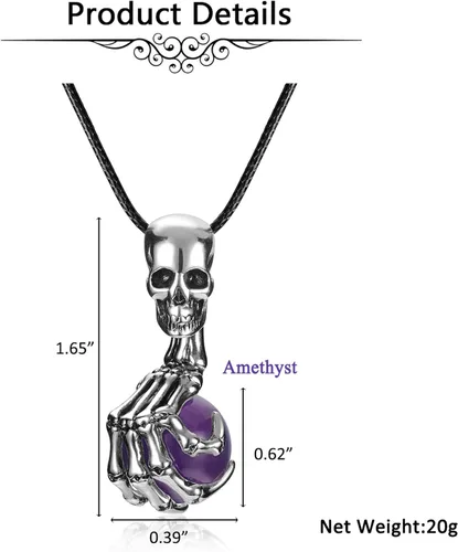 Vista 6 de Jovivi Collar con colgante de bola de cristal envuelto para hombres y mujeres, piedras preciosas naturales, amuleto curativo, collar de cuarzo