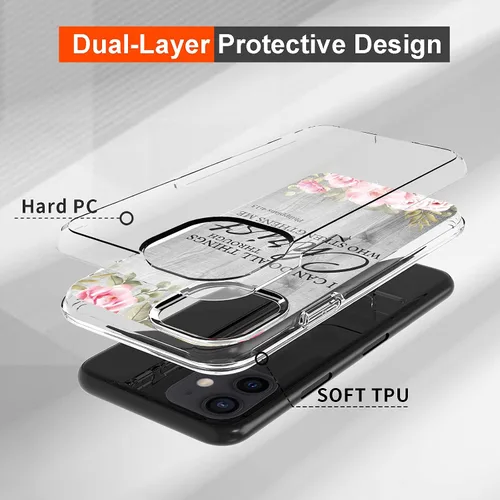 Vista 3 de Rossy Funda para iPhone 11, transparente con doble capa transparente híbrida de TPU suave TPU duro PC a prueba de golpes funda protectora para Apple