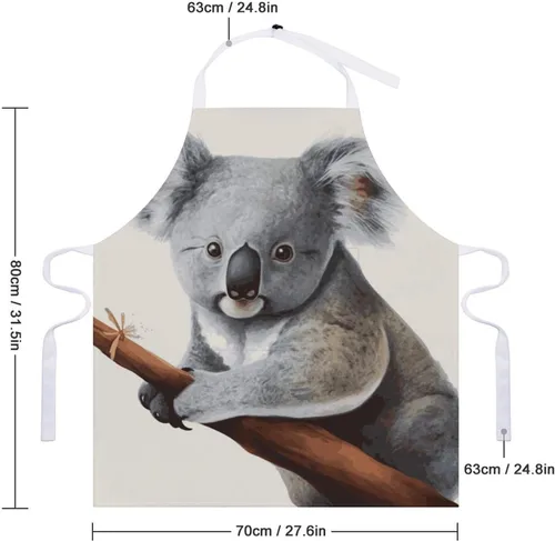 Vista 2 de Personalized Koala And Butterfly Adult Apron, Kitchen Cooking Aprons for Woman Man, Adjustable Bib Apron with Pocket for Baking, BBQ Crafting