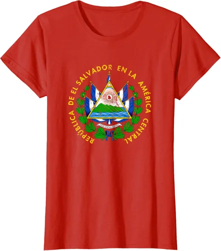 Vista 78 de Escudo de armas de El Salvador Salvadoran Distressed Design T-Shirt