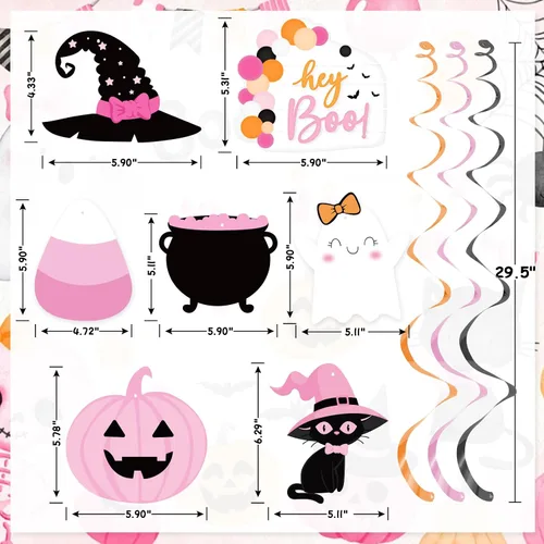 Vista 5 de Remolinos colgantes para fiesta de Halloween, lindo caldero de bruja fantasma, calabaza, boo, serpentina colgante de techo para Little Boo Happy Boo