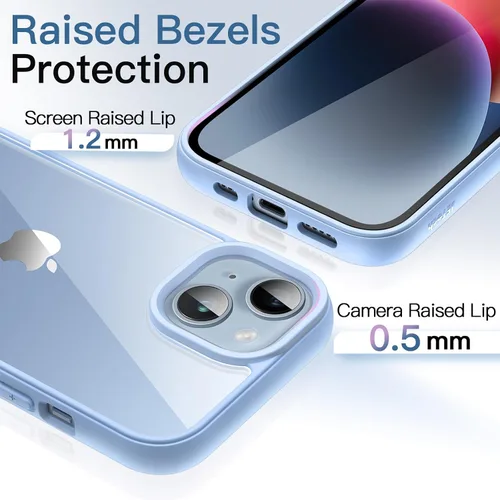 Vista 5 de JETech Funda para iPhone 14 Plus de 6.7 pulgadas, a prueba de golpes, marco de TPU mate de color sólido, parte trasera transparente antiarañazos